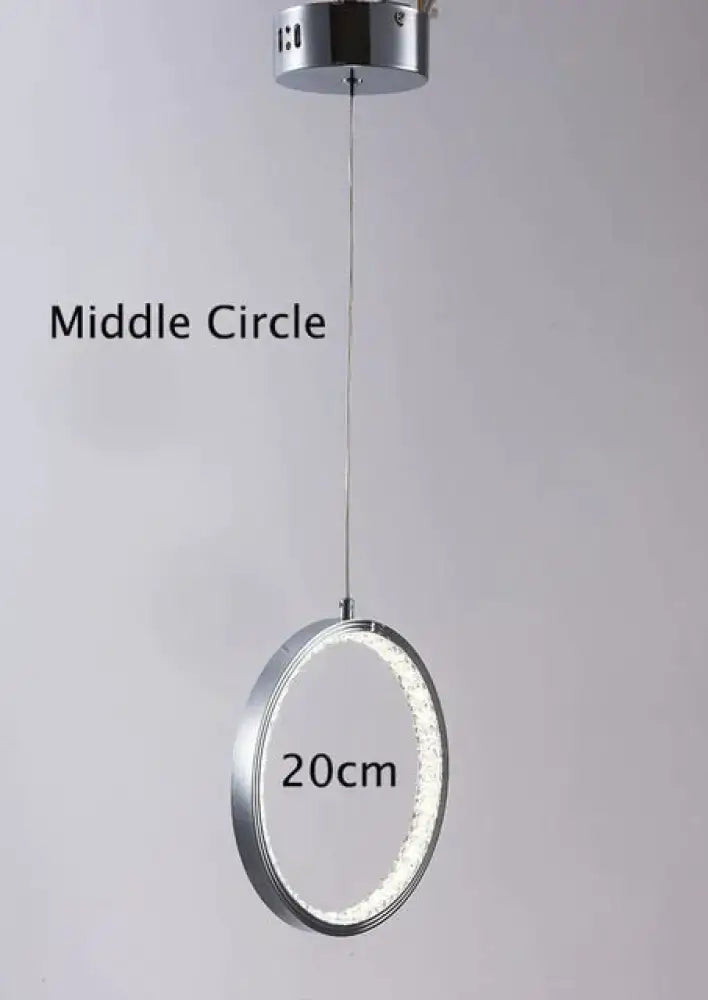 DecorBites crystal rings led pendant light fixture with 20cm chrome finish illuminated ring for indoor use