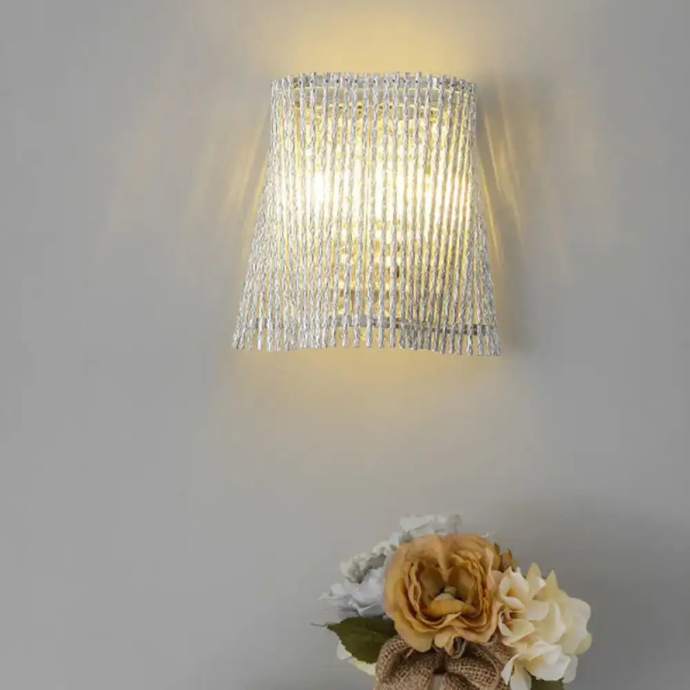 Modern chrome crystal wall lamp with beaded strand bedroom sconce