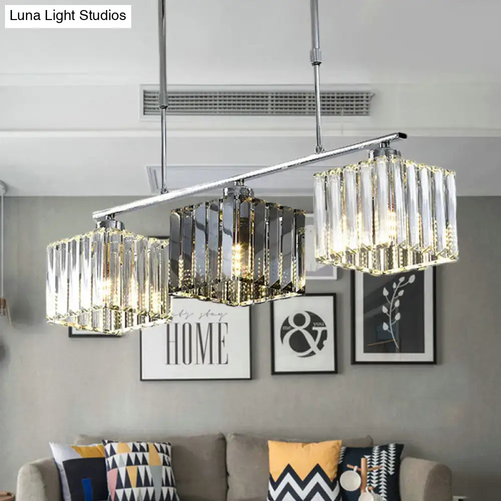 Modern chrome cube island ceiling light dining room crystal pendant