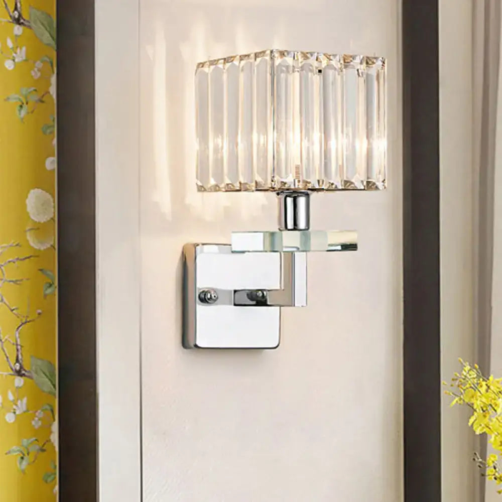 Modern chrome cuboid crystal wall mounted light bedroom sconce