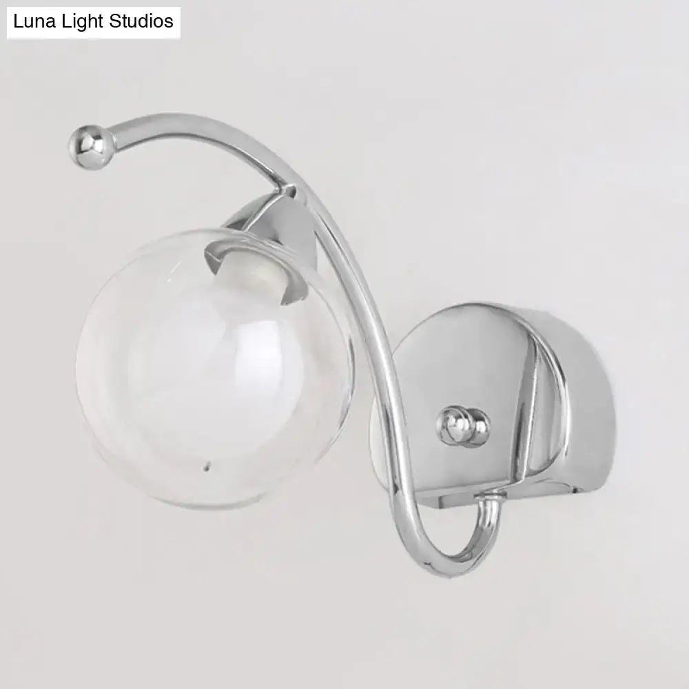 Modern chrome curved arm wall lamp bedroom glass sconce
