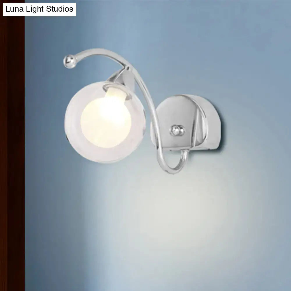 Modern chrome curved arm wall lamp bedroom glass sconce