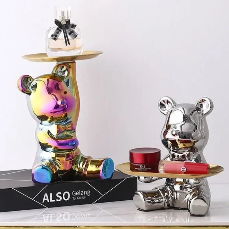 Modern chrome decorbites bear doll storage tray living room key holder