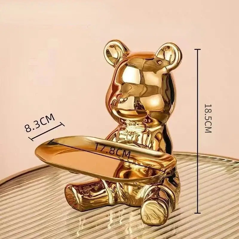 Modern chrome decorbites bear doll storage tray living room key holder