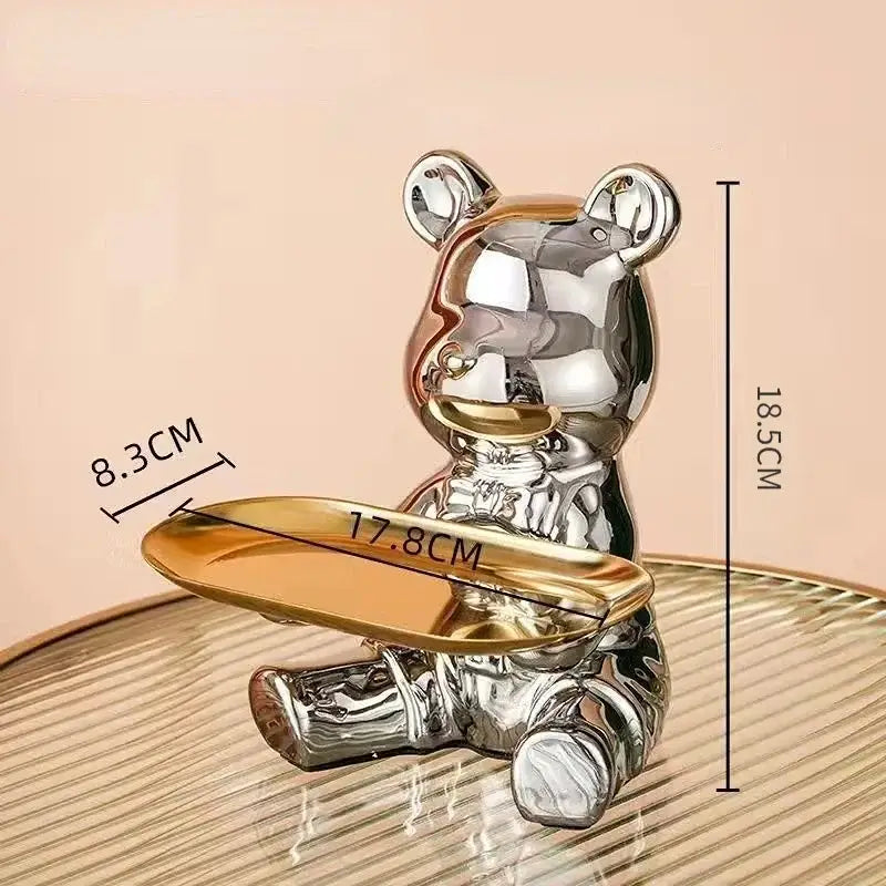 Modern chrome decorbites bear doll storage tray living room key holder