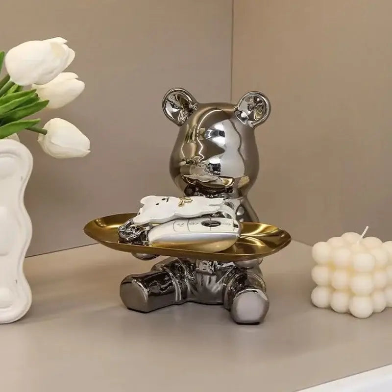 Modern chrome decorbites bear doll storage tray living room key holder