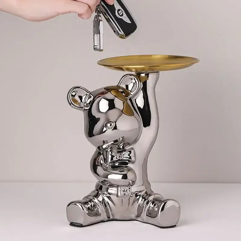 Modern chrome decorbites bear doll storage tray living room key holder