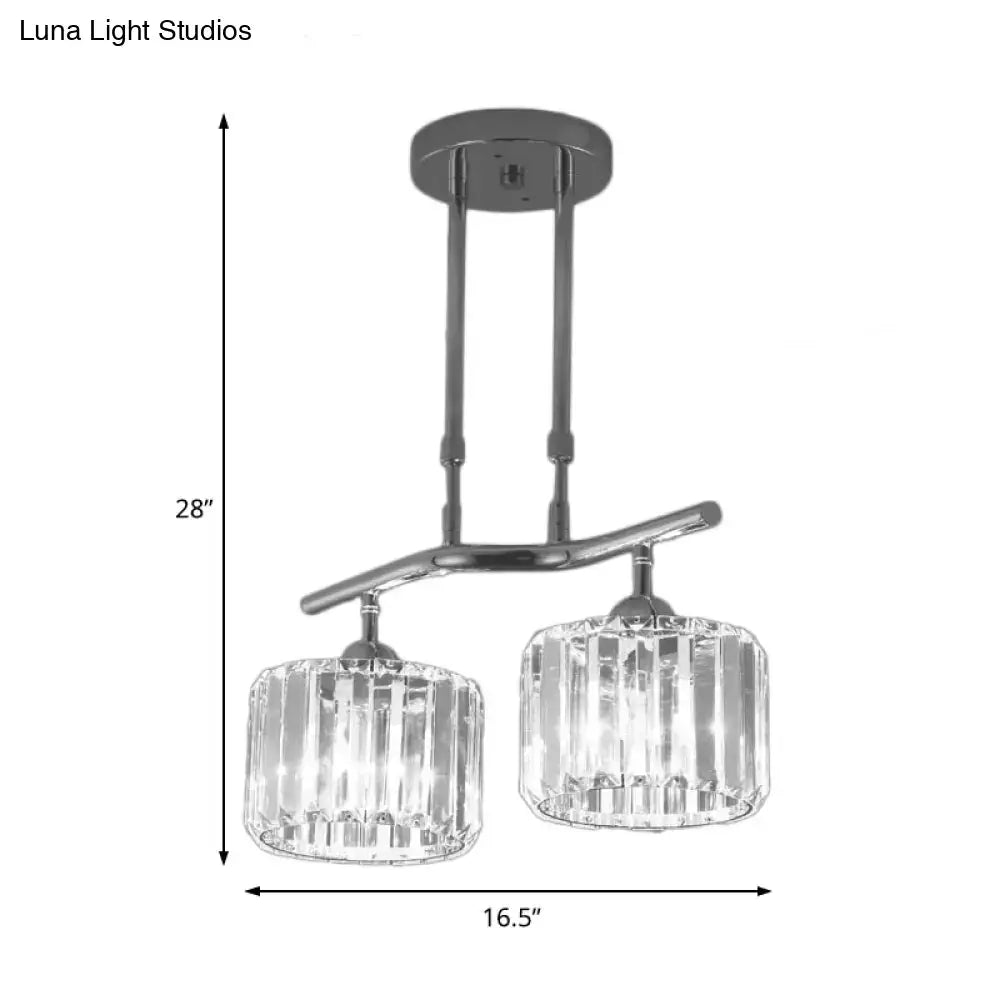 Modern chrome drum crystal pendant light for dining room