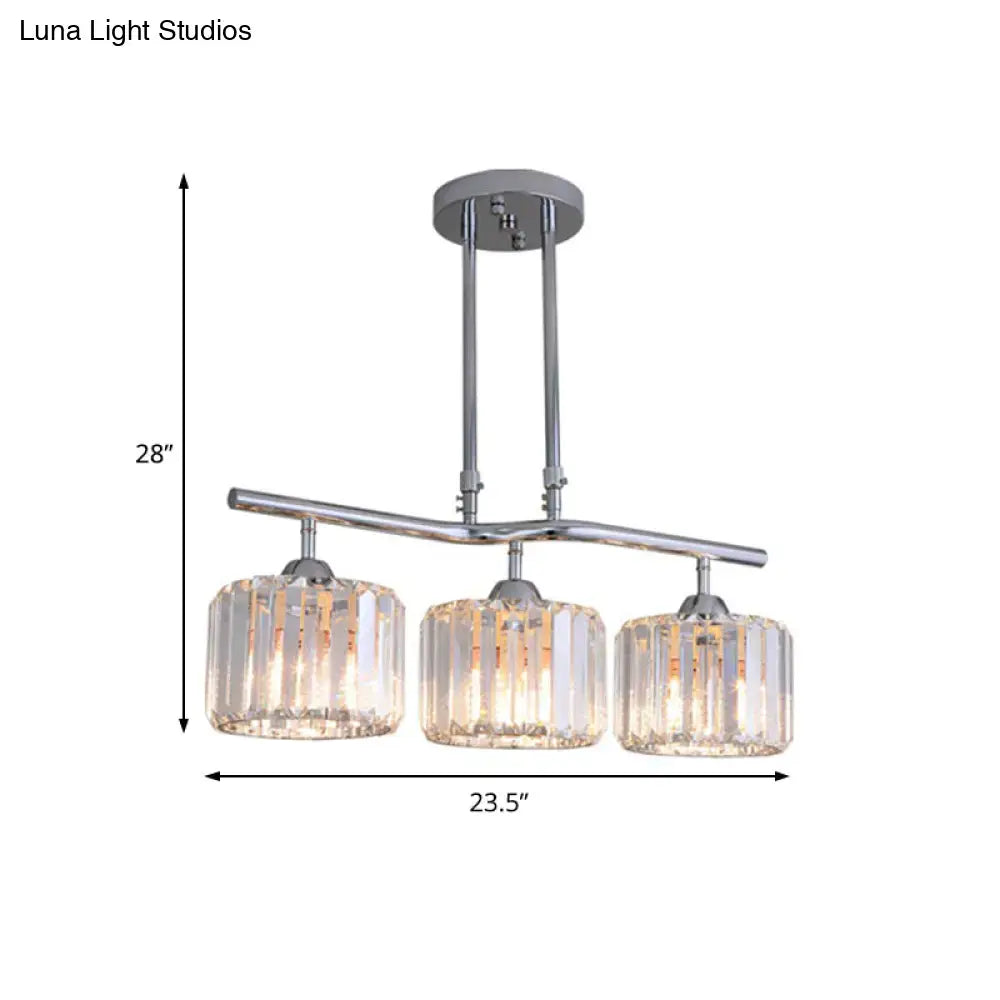Modern chrome drum crystal pendant light for dining room