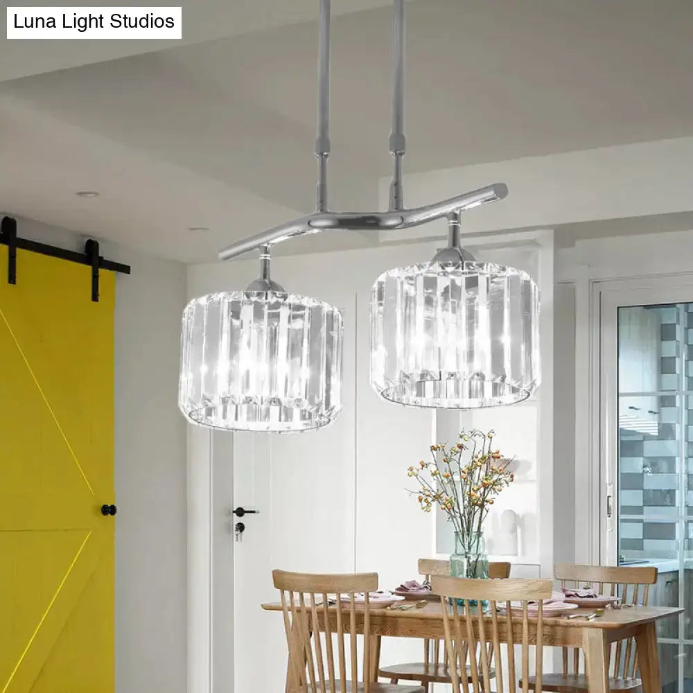 Modern chrome drum crystal pendant light for dining room