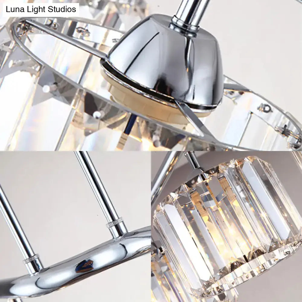 Modern chrome drum crystal pendant light for dining room