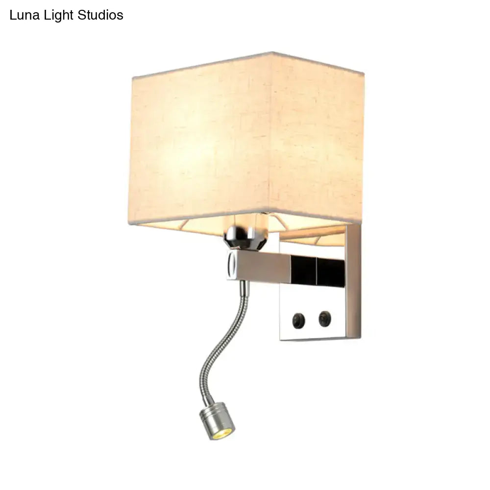 Modern chrome fabric led wall sconce bedroom light with linen shade