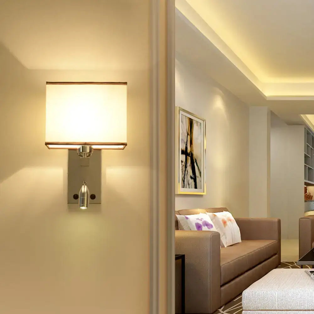 Modern chrome fabric led wall sconce bedroom lighting fixture