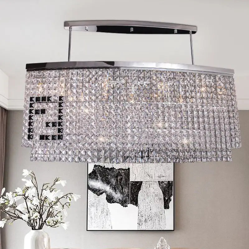 Modern chrome faceted crystal island ceiling lamp for dining room