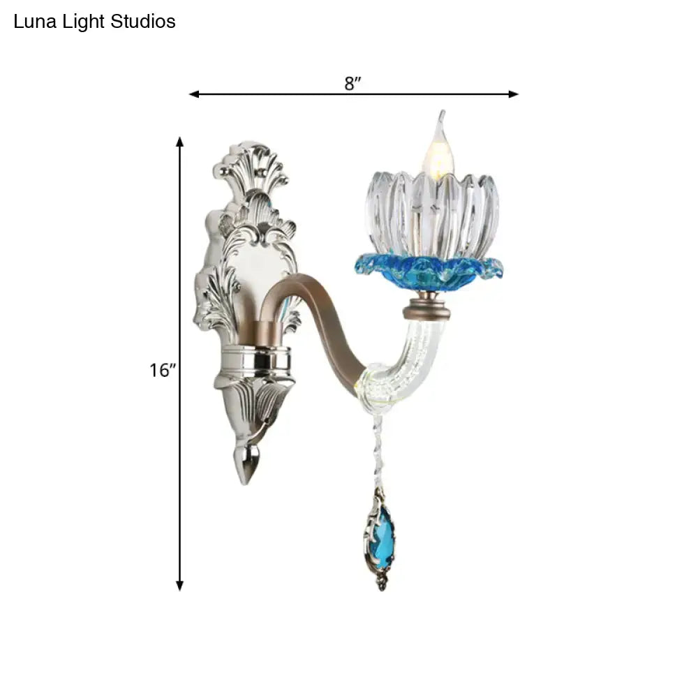 Modern chrome finish clear glass wall light bedroom sconce