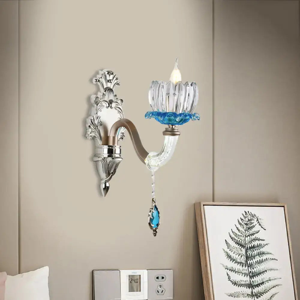 Modern chrome finish clear glass wall light bedroom sconce