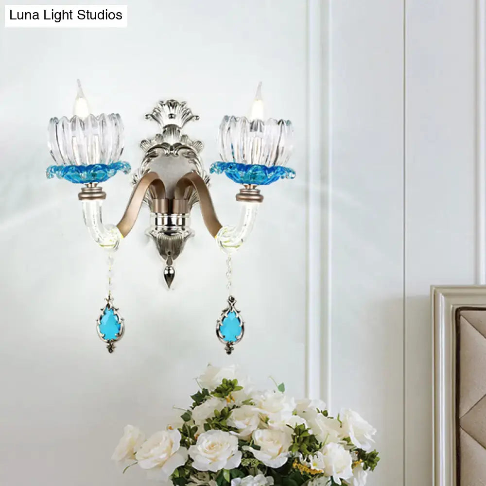 Modern chrome finish clear glass wall light bedroom sconce