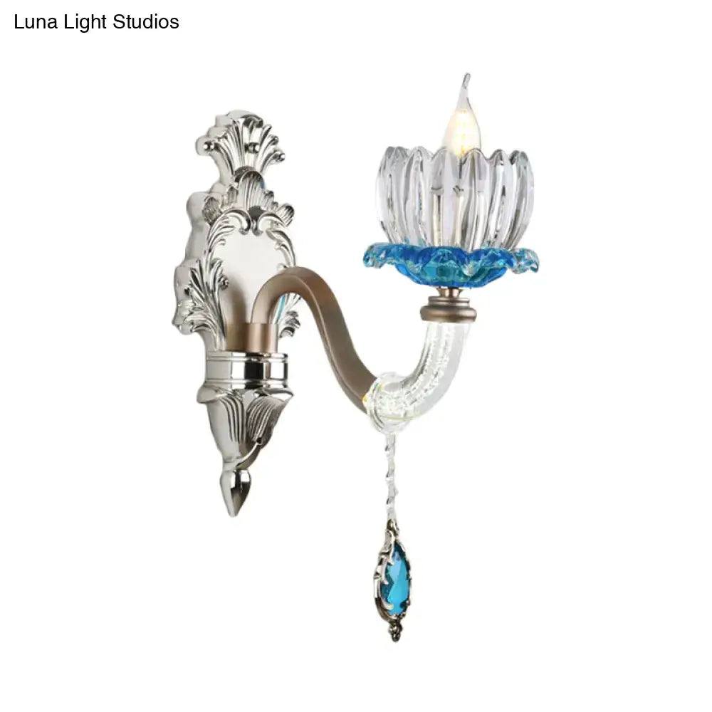 Modern chrome finish clear glass wall light bedroom sconce