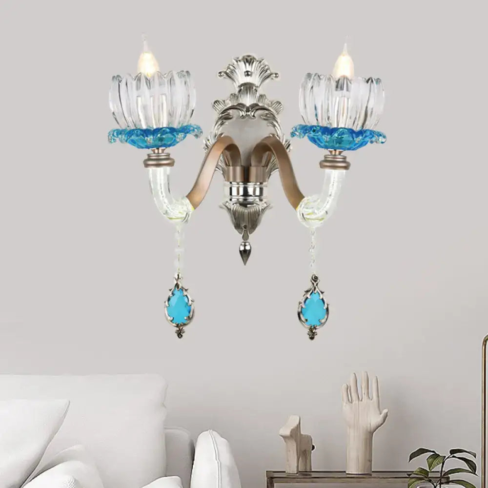 Modern chrome finish clear glass wall light bedroom sconce