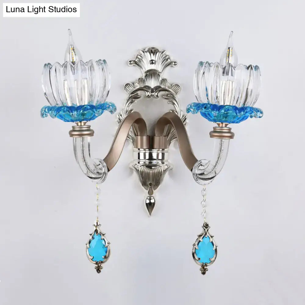Modern chrome finish clear glass wall light bedroom sconce