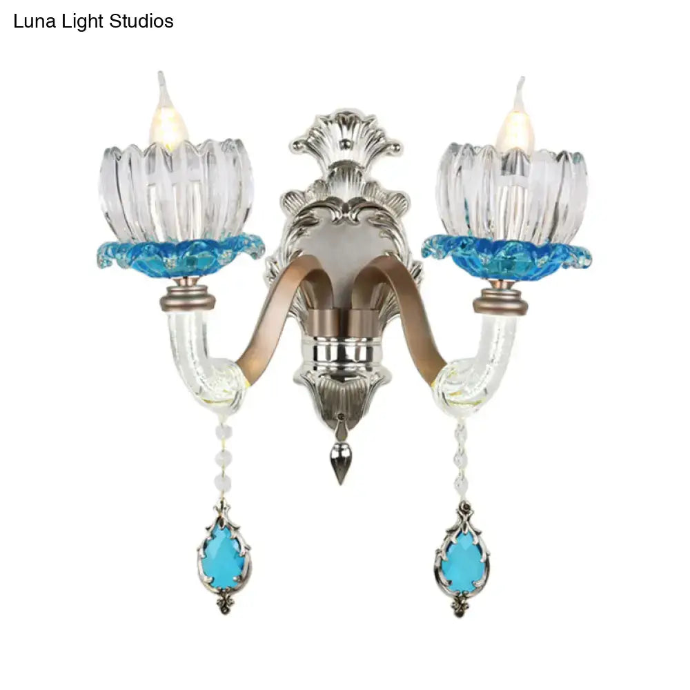 Modern chrome finish clear glass wall light bedroom sconce