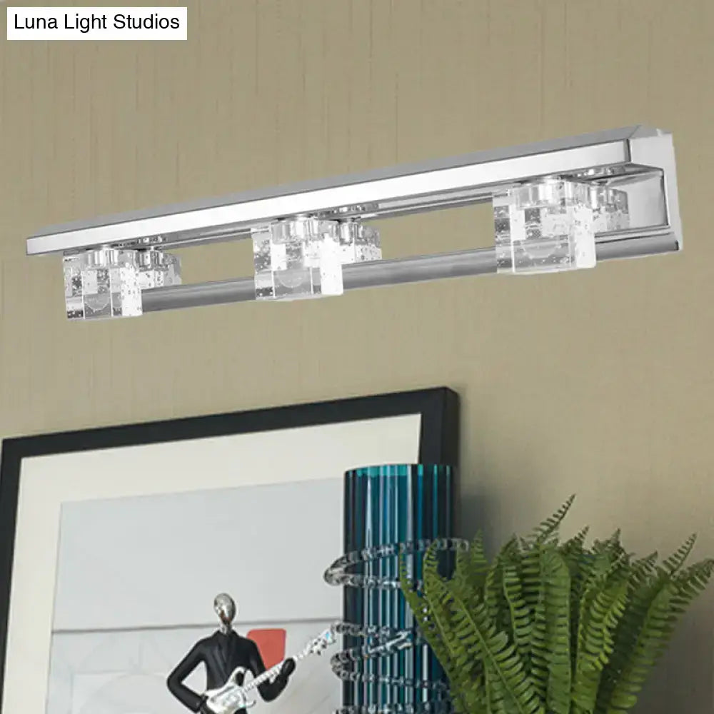 Modern chrome finish crystal cube vanity sconce – bathroom warm white