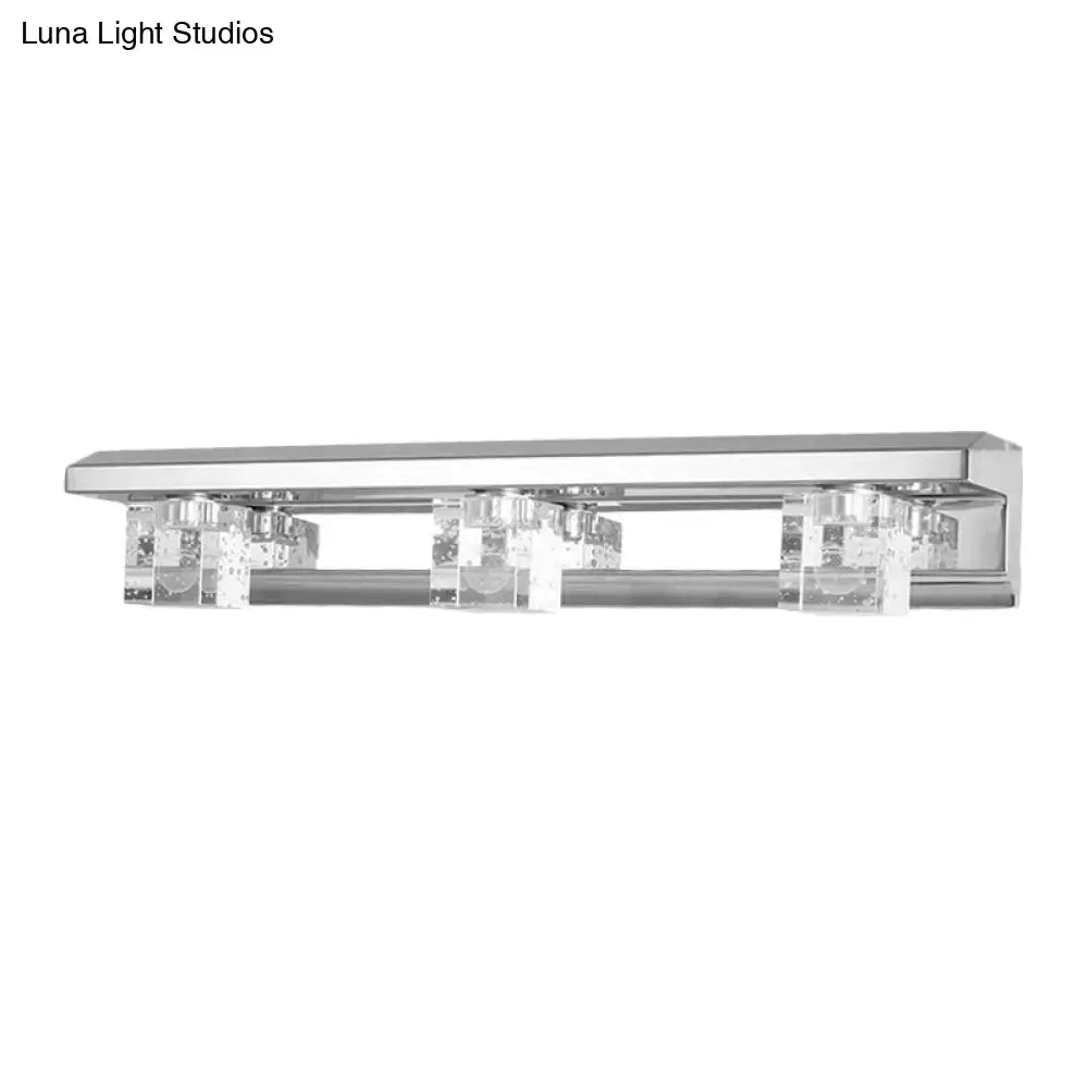 Modern chrome finish crystal cube vanity sconce – bathroom warm white