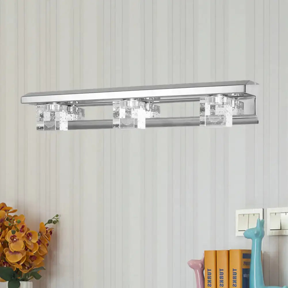Modern chrome finish crystal cube vanity sconce – bathroom warm white