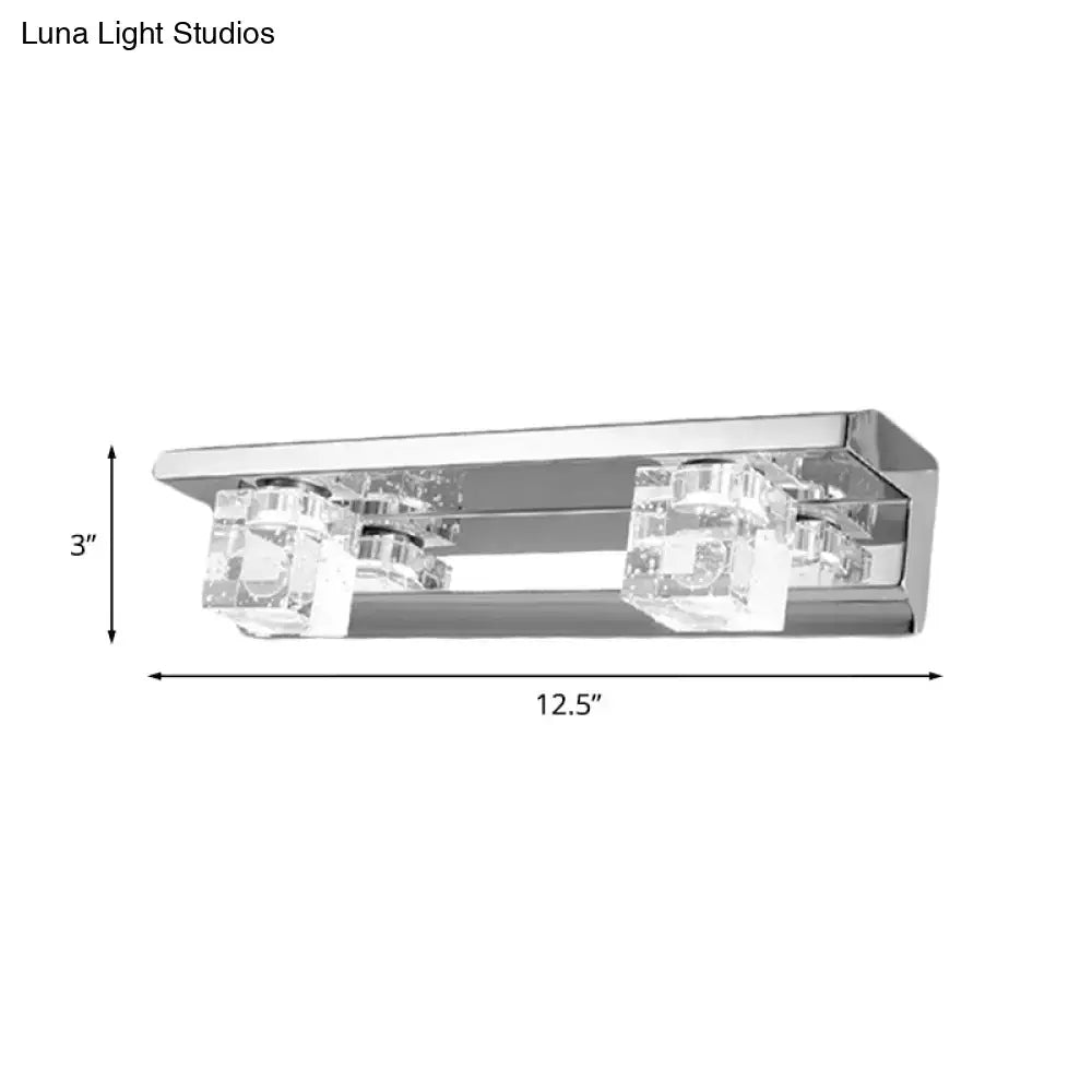 Modern chrome finish crystal cube vanity sconce – bathroom warm white
