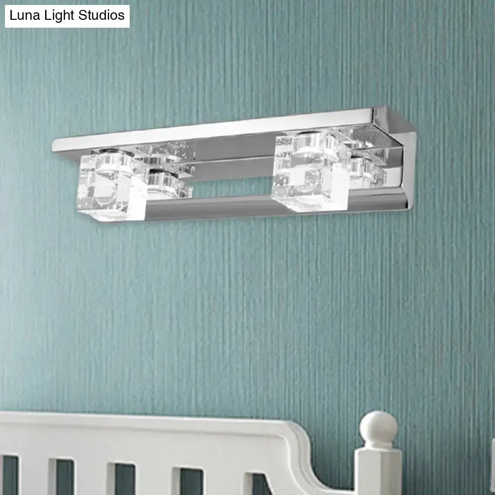 Modern chrome finish crystal cube vanity sconce – bathroom warm white