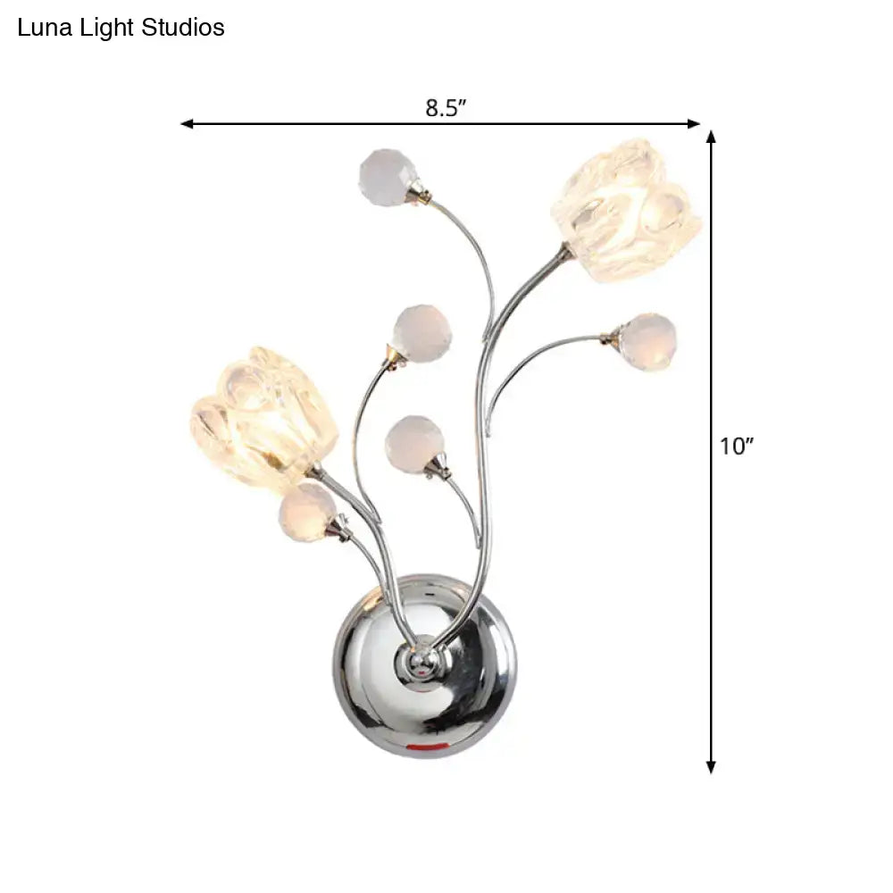 Modern chrome flower shade wall lamp bedroom swirling arm sconce