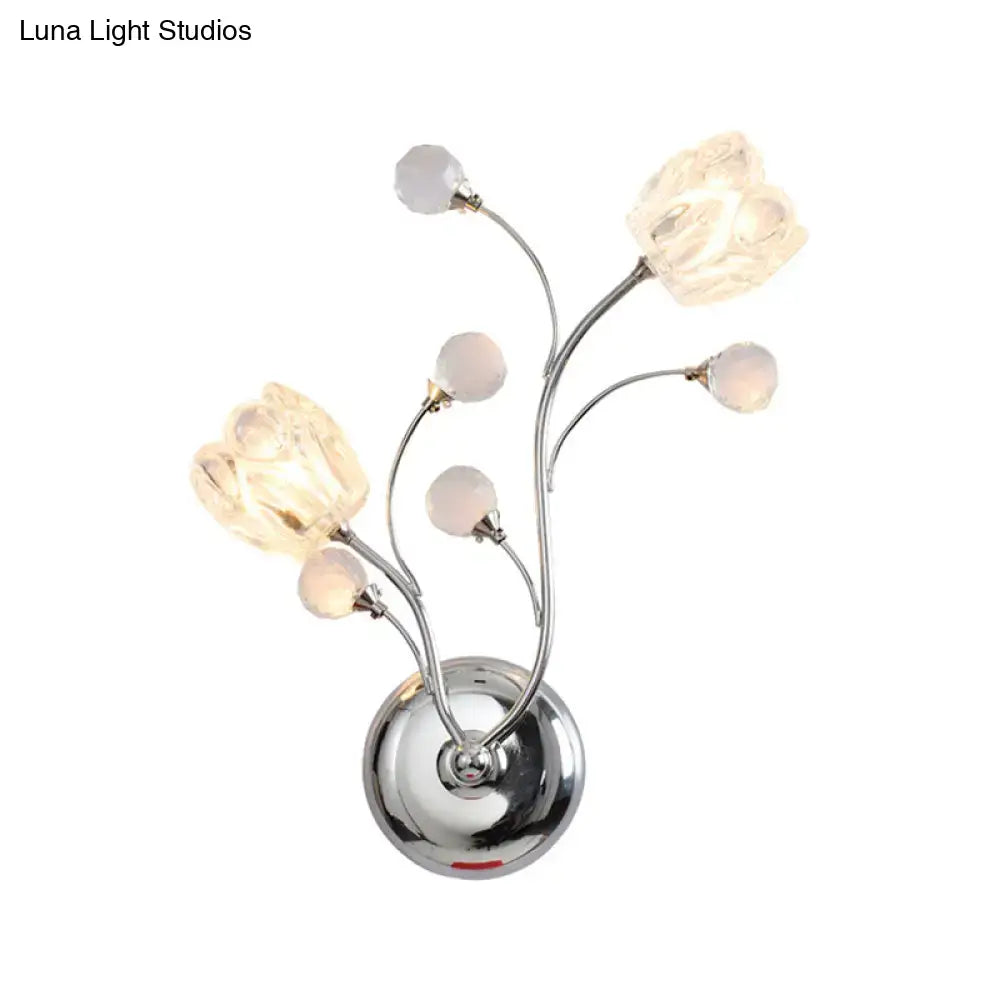Modern chrome flower shade wall lamp bedroom swirling arm sconce