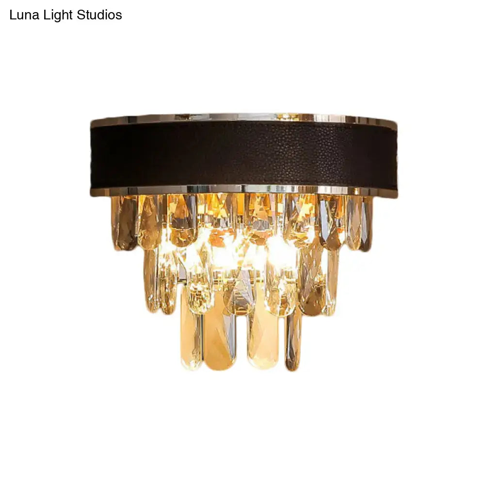 Modern chrome & gold crystal block sconce light fixture bedroom lamp