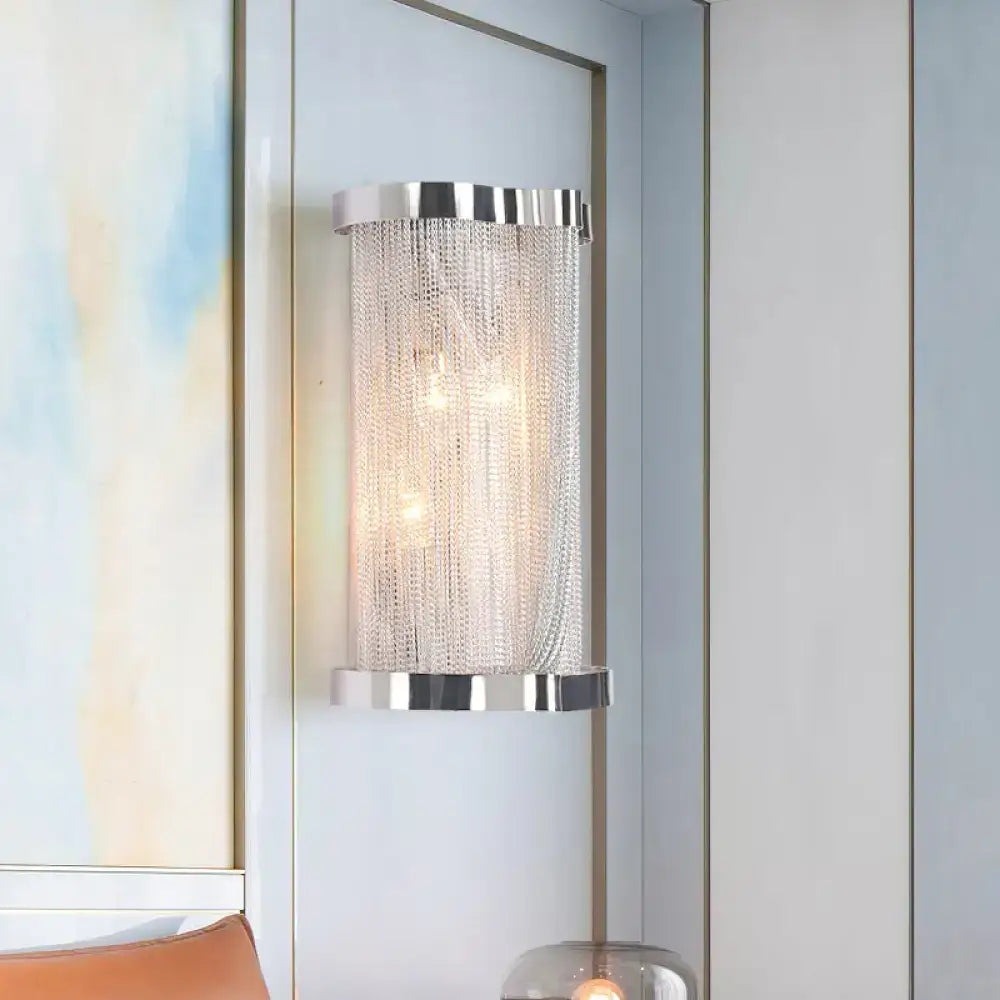 Modern chrome & gold crystal tassel wall lamp bedroom sconce set of 2