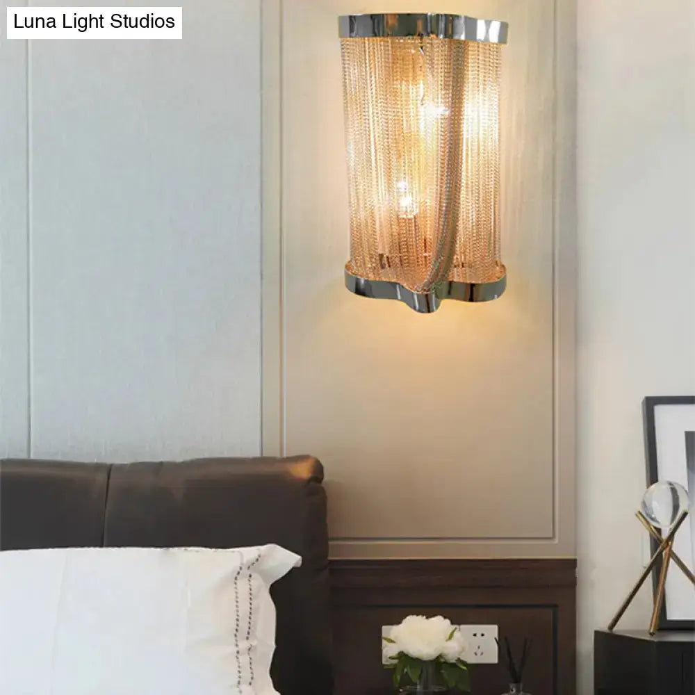 Modern chrome & gold crystal tassel wall lamp bedroom sconce set of 2