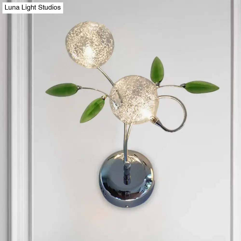 Modern chrome green crystal leaf wall mount lamp bedroom sconce