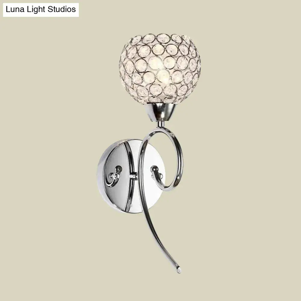 Modern chrome hemisphere crystal wall lamp bedroom sconce light