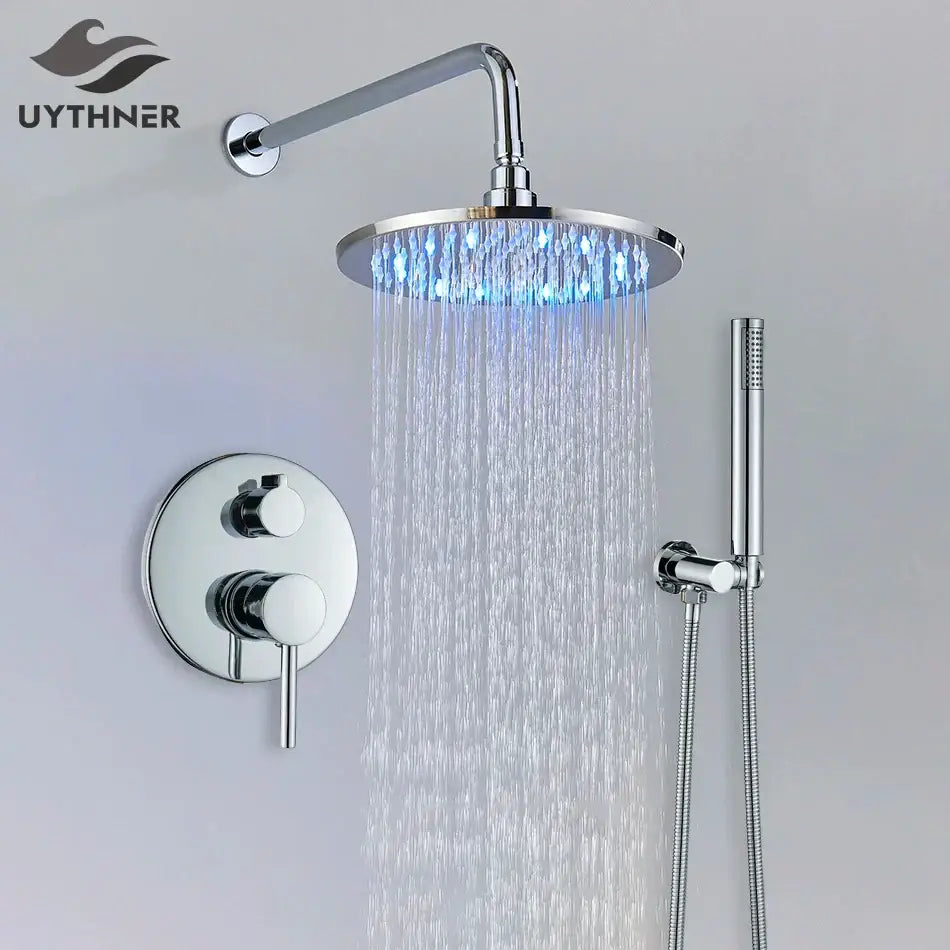 Modern chrome led brass shower set with rain head for bathroom