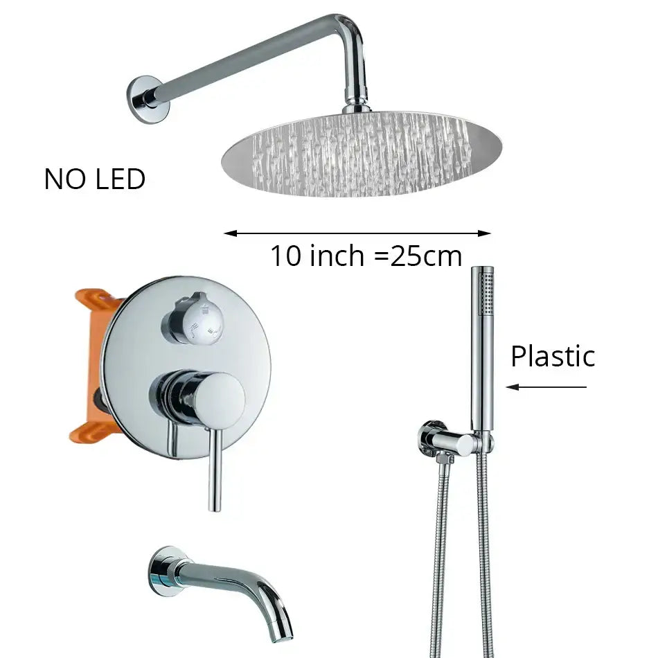 Modern chrome led brass shower set with rain head for bathroom