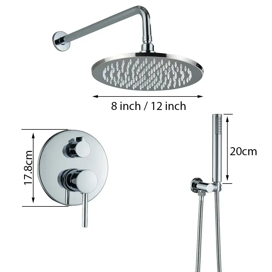 Modern chrome led brass shower set with rain head for bathroom
