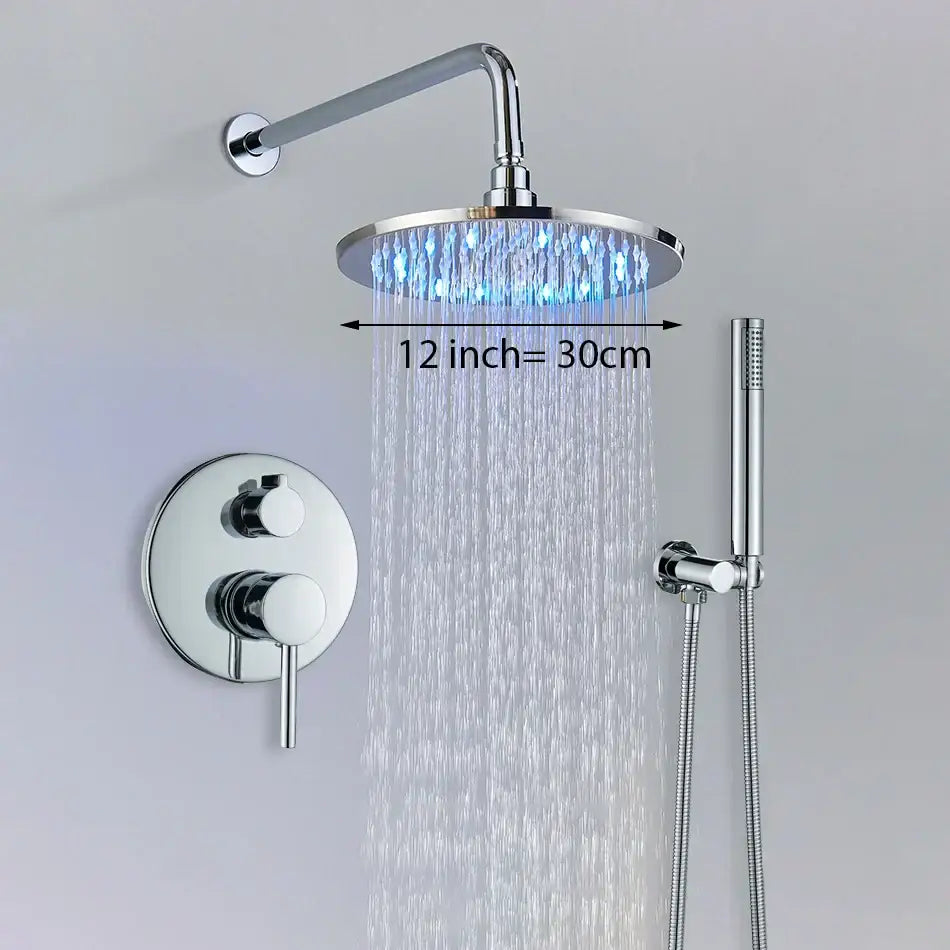 Modern chrome led brass shower set with rain head for bathroom