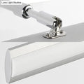 Silver metallic adjustable mounting bracket with polished chrome finish and screw-fastened base for modern chrome led vanity light fixture with maximum bulb wattage use