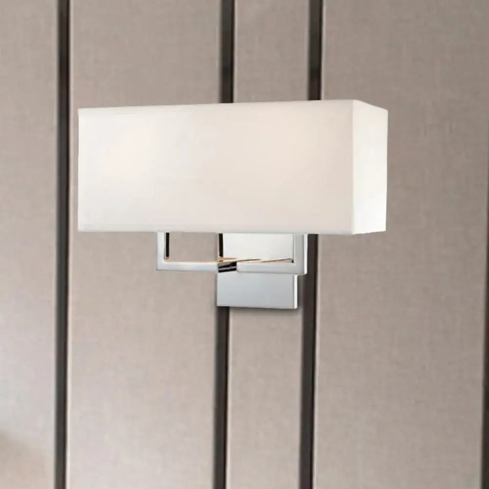 Modern chrome led wall sconce with white fabric shade bedroom light