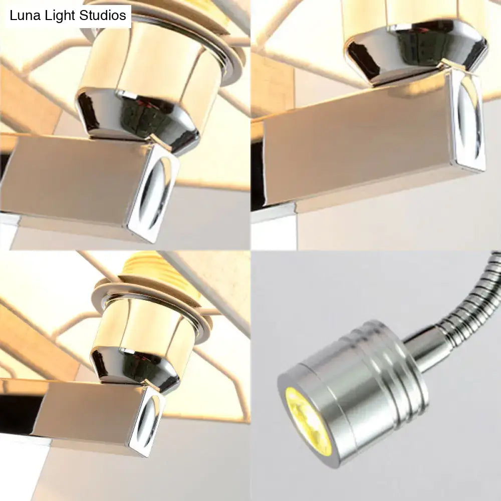 Modern chrome rectangle wall sconce beige linen bedroom light e26 e27