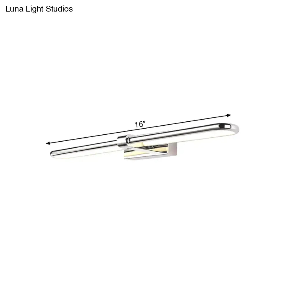 Modern chrome stainless steel led wall lamp with acrylic oval shade and polished finish for bathroom vanity lighting