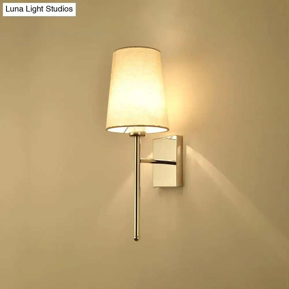 Modern chrome tapered wall sconce – bedroom fabric led light