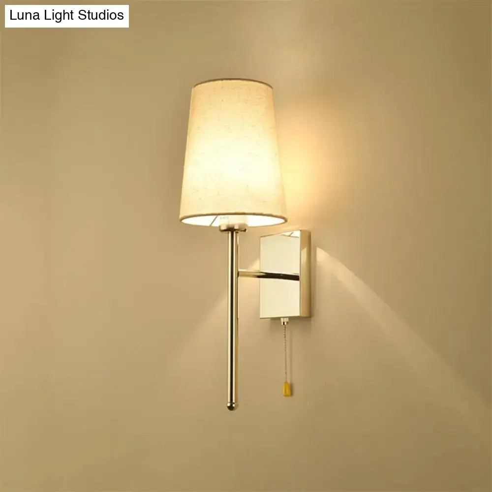 Modern chrome tapered wall sconce – bedroom fabric led light