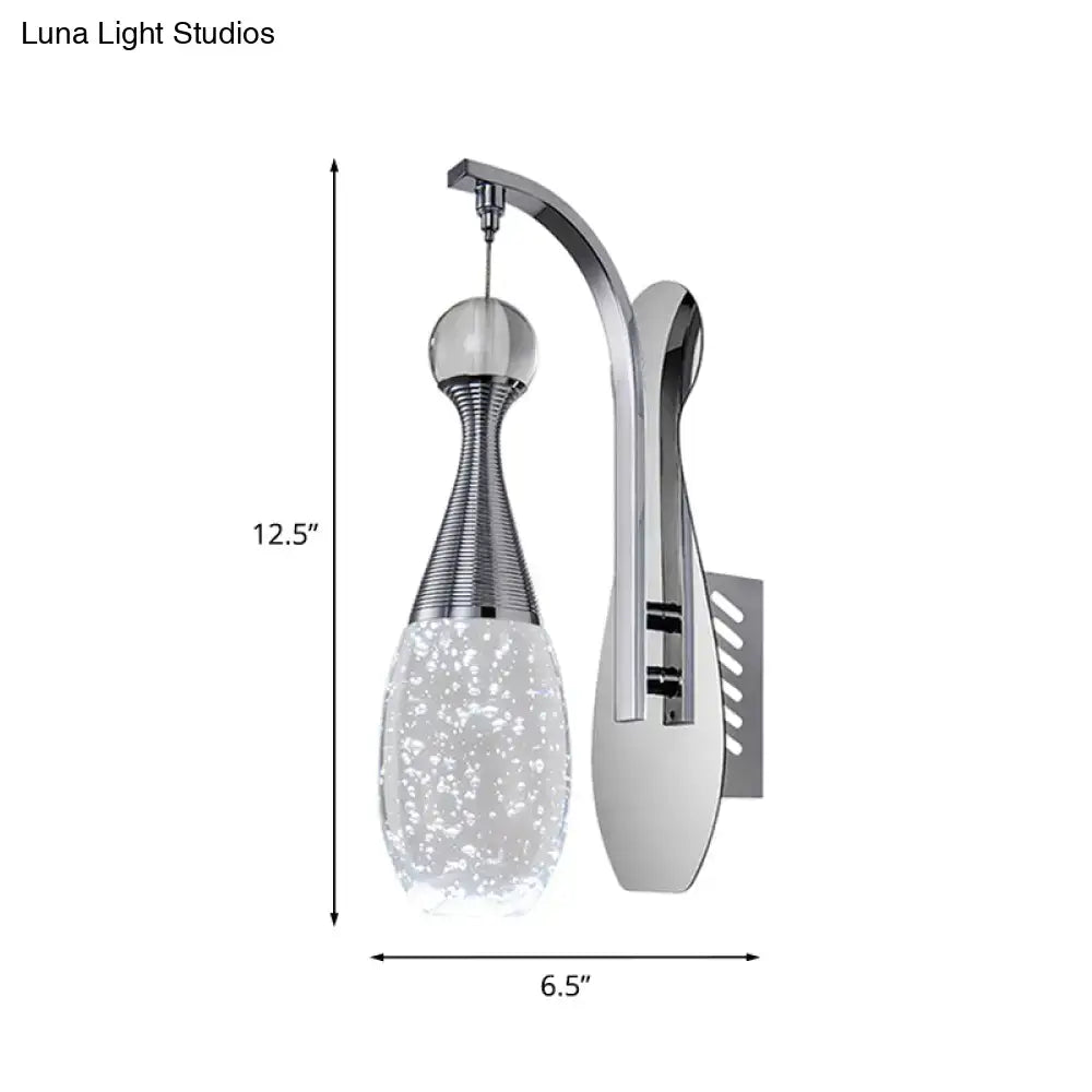 Modern chrome teardrop led sconce – bedroom seeded crystal wall light