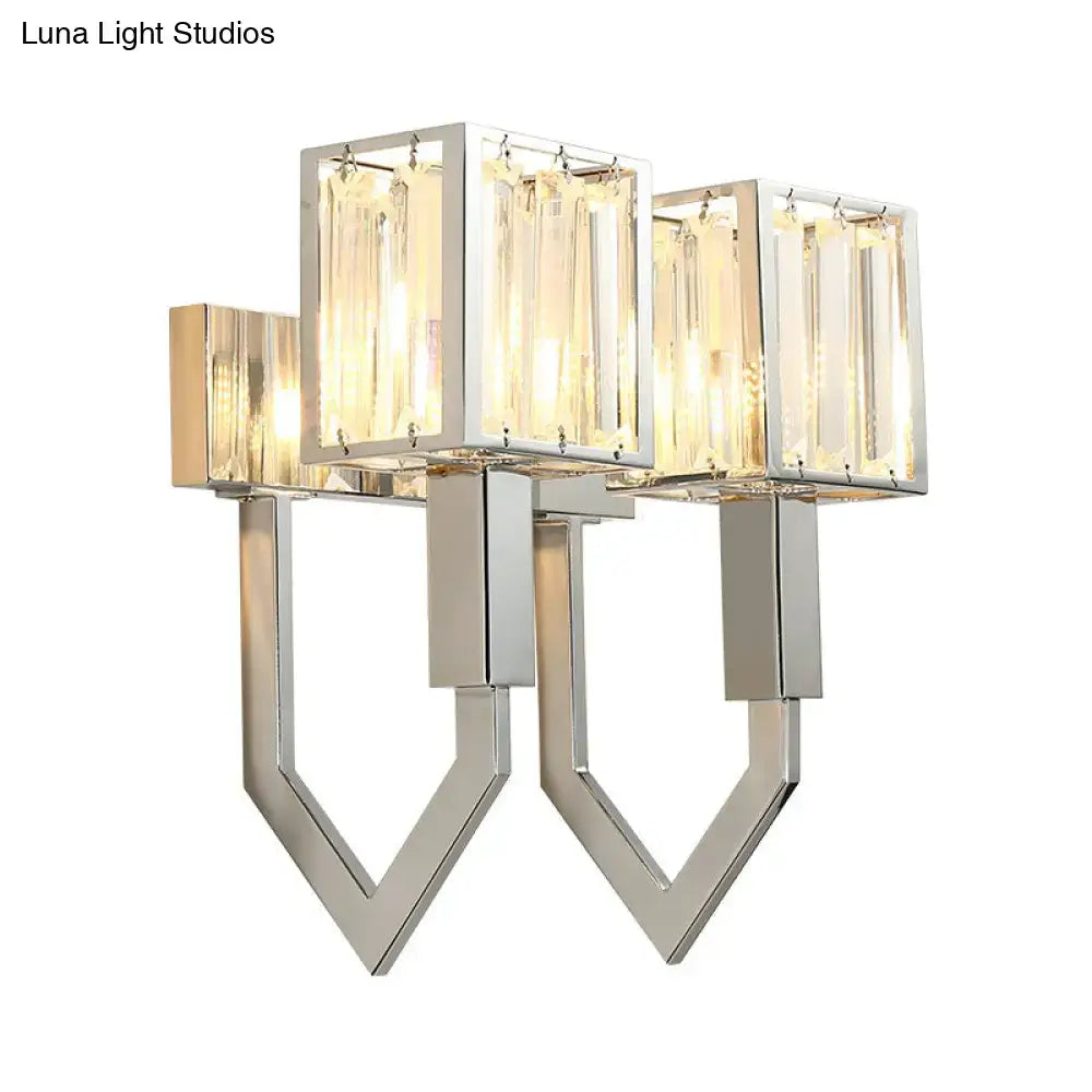 Modern chrome wall lamp with clear crystal – living room metal frames