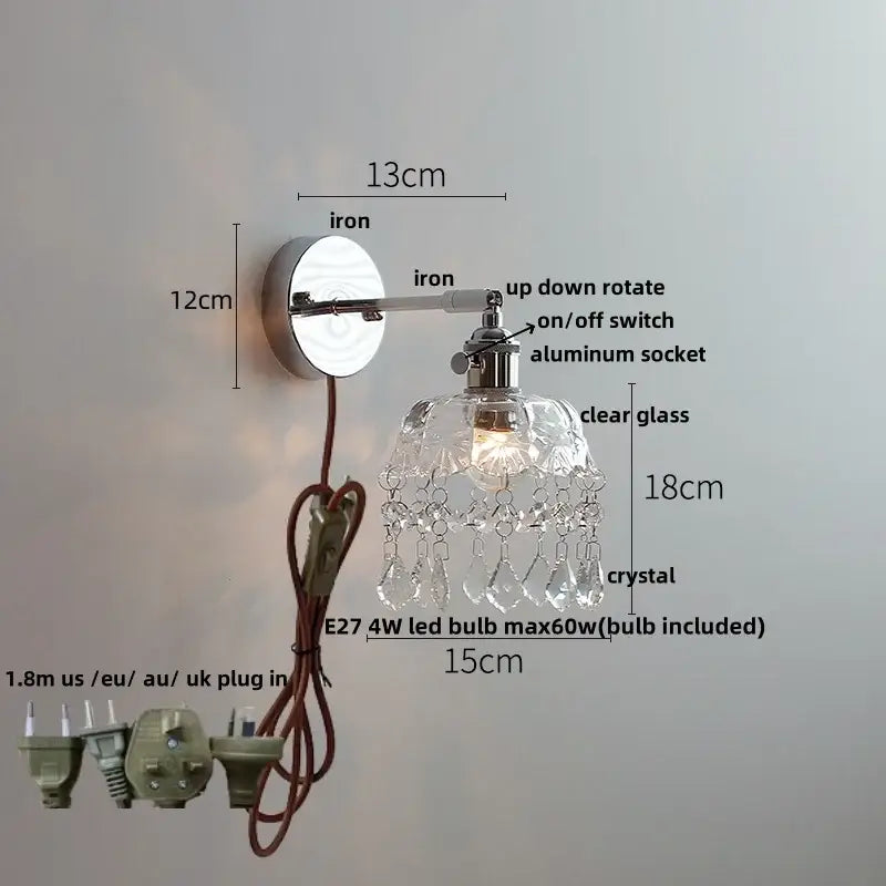 Modern chrome wall light with perforated fabric shade for bedroom